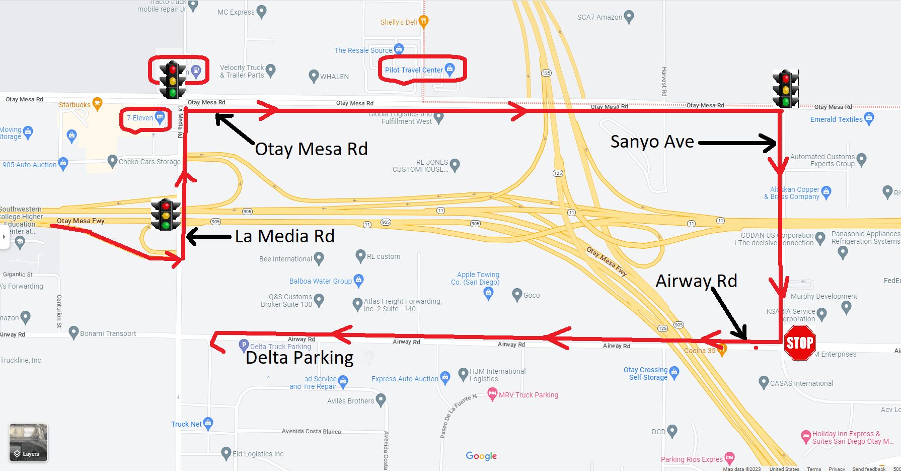 delta truck parking, cbx parking, otay mesa parking, tijuana airport